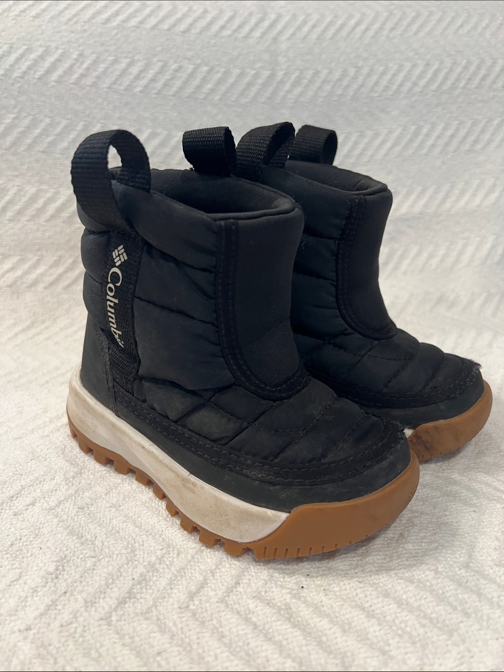 Columbia Kids Black Winter Boots with Brown Gum Sole